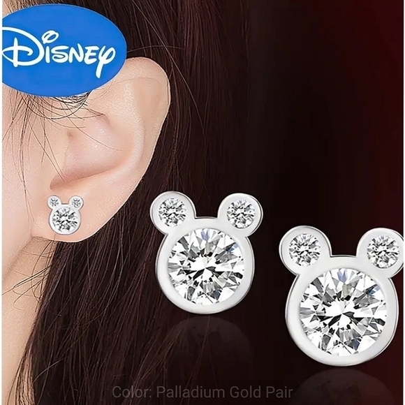 Mickey Minnie Mouse Earrings Stud Zirconia Sparkling Fashion Palladium G… - Picture 1 of 8